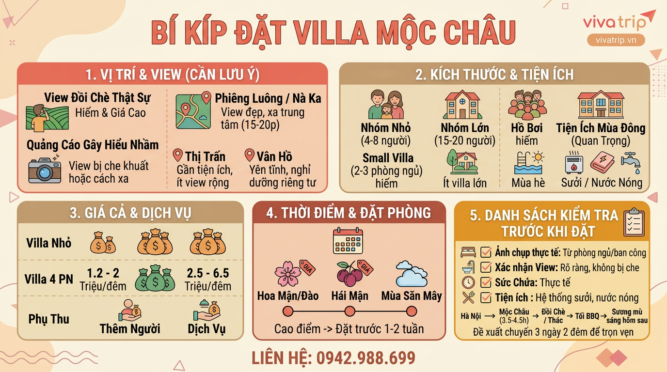 Villa Mộc Châu cho nhóm — kinh nghiệm thực tế, không phải ảnh trên mạng